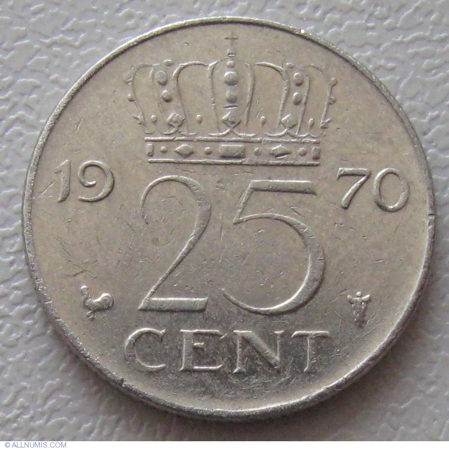 25 Cents 1970 Juliana 1961 1980 Netherlands Coin 760