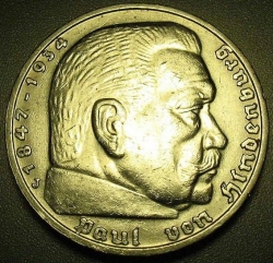 Image #2 of 5 Reichsmark 1938 J - Paul von Hindenburg