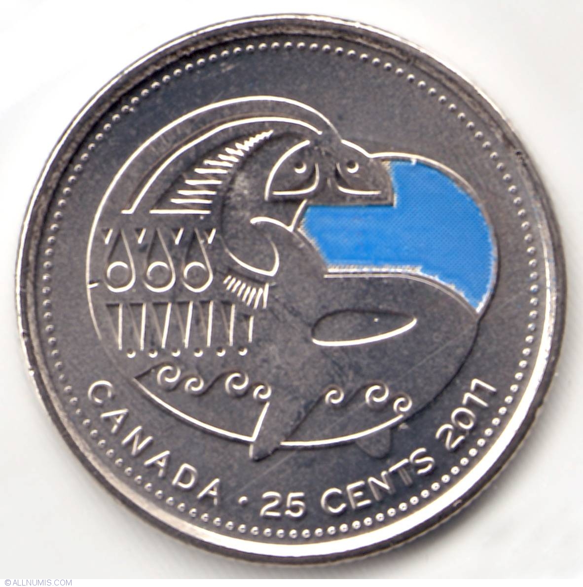 25 Cents 2011 Orca Whale color Commemorative Parks Canada 