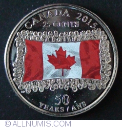 Image #2 of 25 cents 2015 Canadian Flag 50th anniversary - color