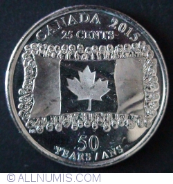 Image #2 of 25 cents 2015 Canadian Flag 50th anniversary