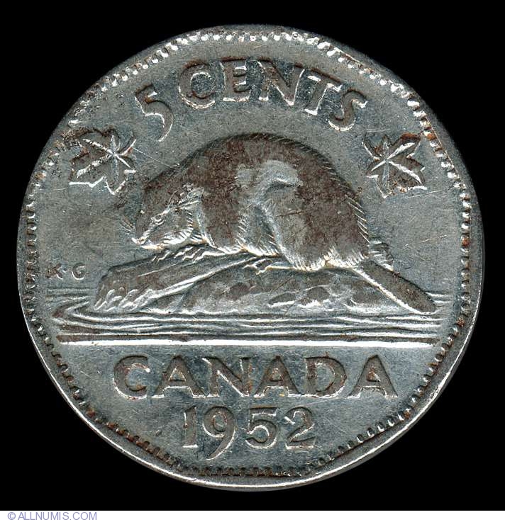 1952 CANADA 5 CENTS Canada Nickel Bin Chromium Coin FREE SHIPPING 