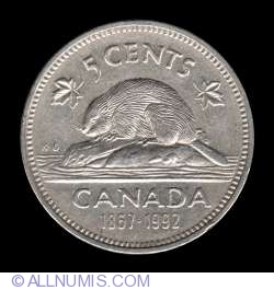 Image #2 of 5 Cents 1992 - 125th Anniversary of Confederation