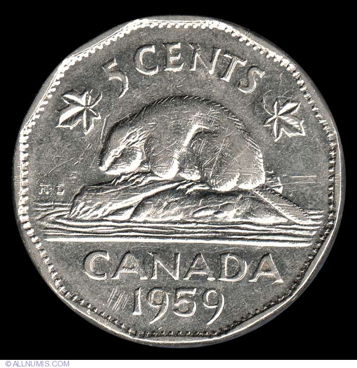 Details about   1959 CANADA  5 Cent Nickel Coin Young Queen Elizabeth II 