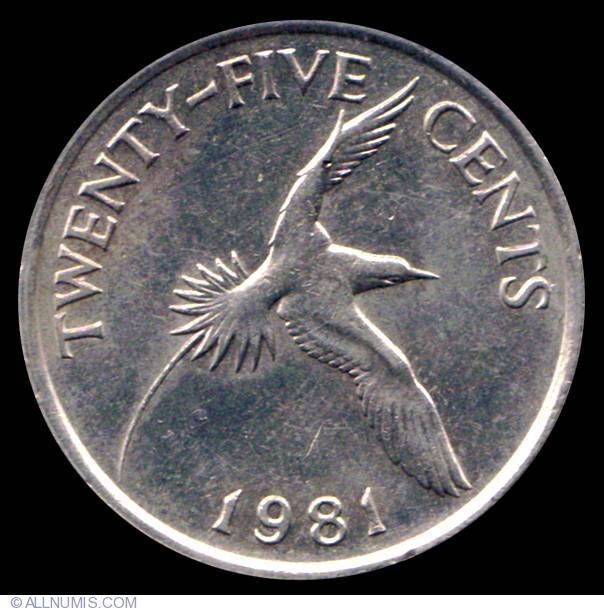BERMUDA KM18 1981 UNC-UNCIRCULATED MINT OLD VINTAGE  LARGE 25 CENT BIRD COIN 
