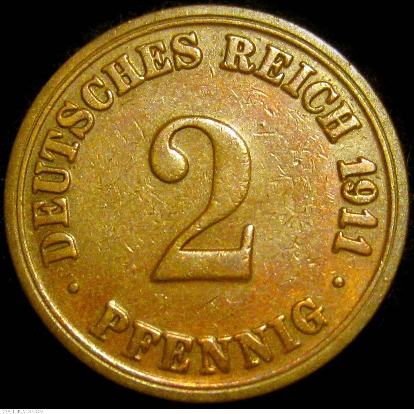 2 Pfennig 1911 A, Wilhelm II (1888-1918) - Germany - Coin - 21386