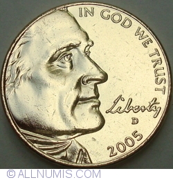Image #2 of Jefferson Nickel 2005 D Pacific - Altered Coin - Gold-Plated