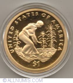 Image #2 of Sacagawea Dollar 2009 S - Three Sisters Agriculture - Native American woman planting seeds