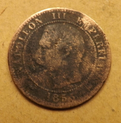 Image #2 of 2  Centimes  1855 BB (Dog's Head)