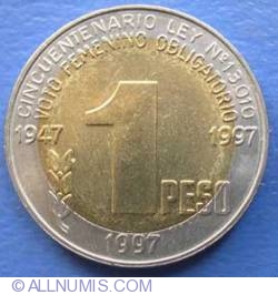 Image #2 of 1 Peso 1997 - 50th Anniversary - Women's Suffrage Law