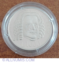 Image #1 of 1000 Lire 1985 R - Anul muzical european, Tercentenarul Bach