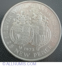 Image #1 of 25 New Pence 1972 - 25th Anniversary of the Marriage of Queen Elizabeth II and Prince Philip