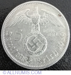 5 Reichsmark 1939 A - Paul von Hindenburg