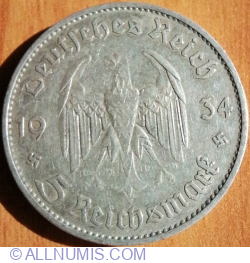 5 Reichsmark 1934 E - 1st Anniversary of Nazi Rule - Potsdam Garrison Church