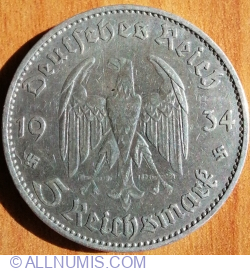 5 Reichsmark 1934 G - 1st Anniversary of Nazi Rule - Potsdam Garrison Church