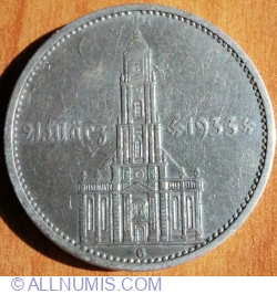 5 Reichsmark 1934 G - 1st Anniversary of Nazi Rule - Potsdam Garrison Church