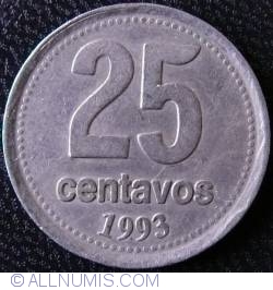 Image #1 of [VARIANTA] 25 Centavos 1993 - Alt tip de font