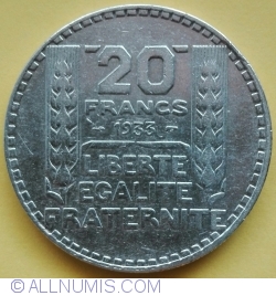 20 Francs 1933 LL - Long Leaves