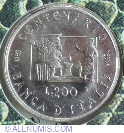 Image #1 of 200 Lire 1993 - 100th Anniversary - Bank of Italy