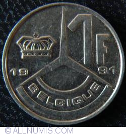 Image #1 of [ERROR] 1 Franc 1991 Belgique - Mold cracks on the reverse