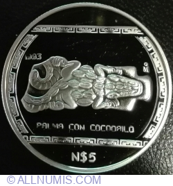 5 Nuevos Pesos 1993 - Palma Con Cocodrilo