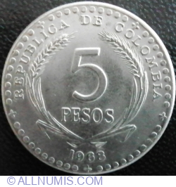 Image #1 of 5 Pesos 1968 - 39th International Eucharistic Congress
