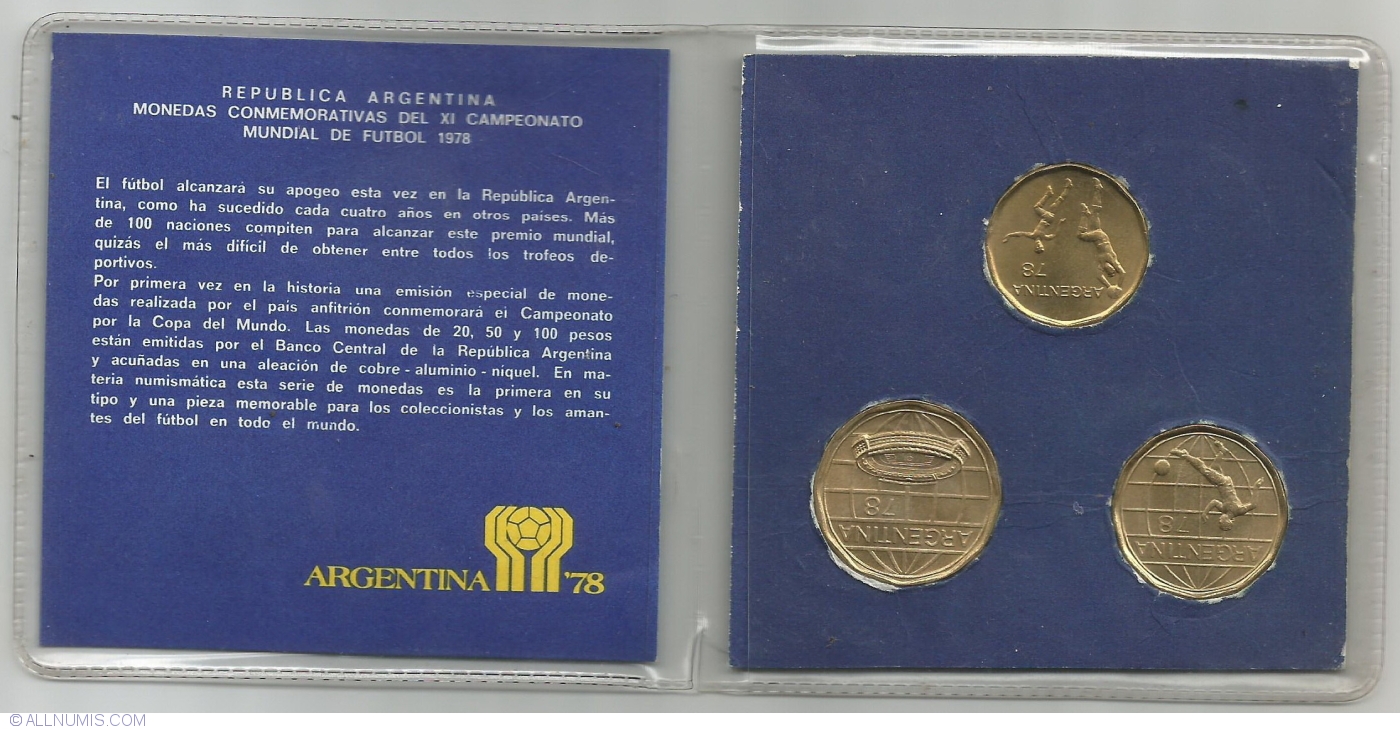 Argentina 1978 20 and 100 Pesos  World Soccer Championship 2 Coin Set UNC