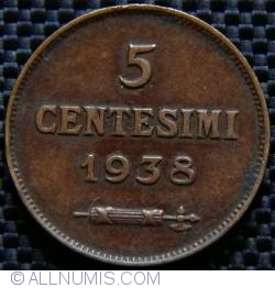 Image #1 of 5 Centesimi 1938 R