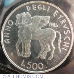 Image #1 of 500 Lire 1985 - Year of Etruscan Culture