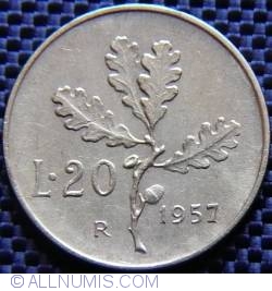 20 Lire 1957 R SERIFED "7"