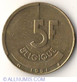 5 Franci 1991 Belgique