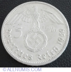 5 Reichsmark 1939 G - Paul von Hindenburg