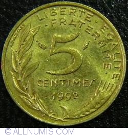 Image #1 of [VARIANTA] 5 Centimes 1992 - Fără cele 3 cute la guler