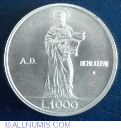 Image #1 of 1000 Lire 1987 R - A 15-a aniversare - Reluarea monedei .