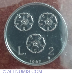 2 Lire 1987 R - 15th Anniversary - Resumption of Coinage