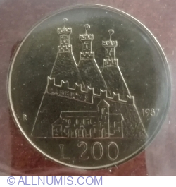 200 Lire 1987 R - A 15-a aniversare - Reluarea monedei