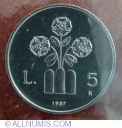 5 Lire 1987 R - 15th Anniversary - Resumption of Coinage