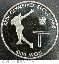 Image #1 of 1000 Won 1988 - Table Tennis - Olympic Games 1988 in Seoul