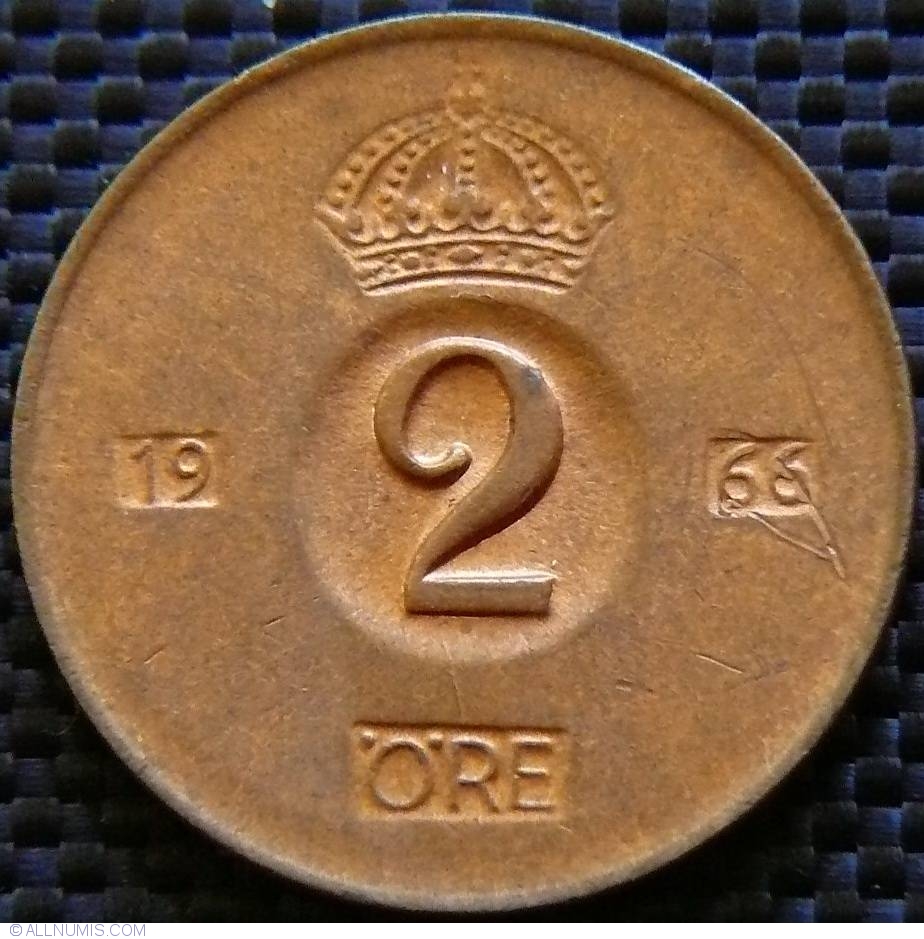 2 Ore 1966 Gustaf VI Adolf 1950 1973 Sweden Coin 28124