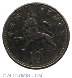 Image #1 of 10 Pence (Crowned Passant Lion - Large Size) 1992