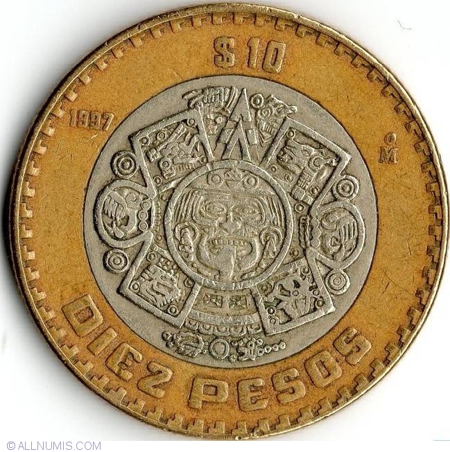 10 Pesos 1997 United Mexican States 1991 2000 Mexico Coin 28745