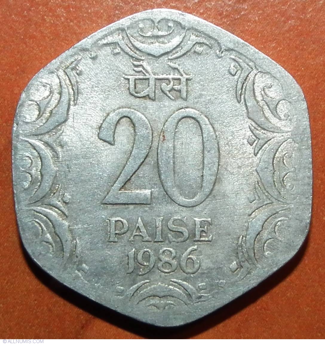 20 Paise 1986 C Republica 1981 1990 India Moned 28897
