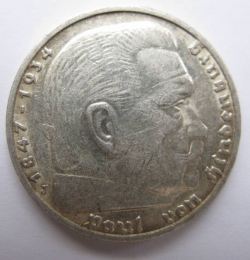 Image #2 of 5 Reichsmark 1937 J - Paul von Hindenburg