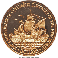 Image #1 of 250 Dollars 1989 - Aniversarea de 500 de ani de la descoperirea Americii de catre Columb
