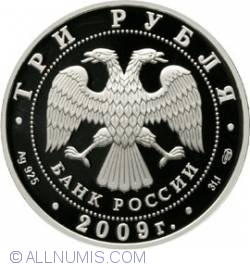 3 Roubles 2009 - The 50th Anniversary of the Beginning the Moon Research by Space Equipment