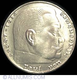 Image #2 of 2 Reichsmark 1936 D - Paul von Hindenburg