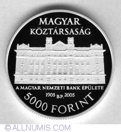 Image #1 of 5000 Forint 2005 - Arhitectul Ignar Alpar - Cladirea Bancii Nationale Maghiare