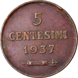 Image #1 of 5 Centesimi 1937 R