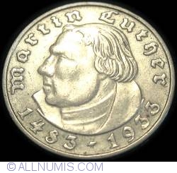 Image #2 of 2 Reichsmark 1933 D - 450th birth anniversary of Martin Luther