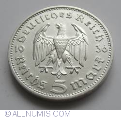 5 Reichsmark 1936 J - Paul von Hindenburg